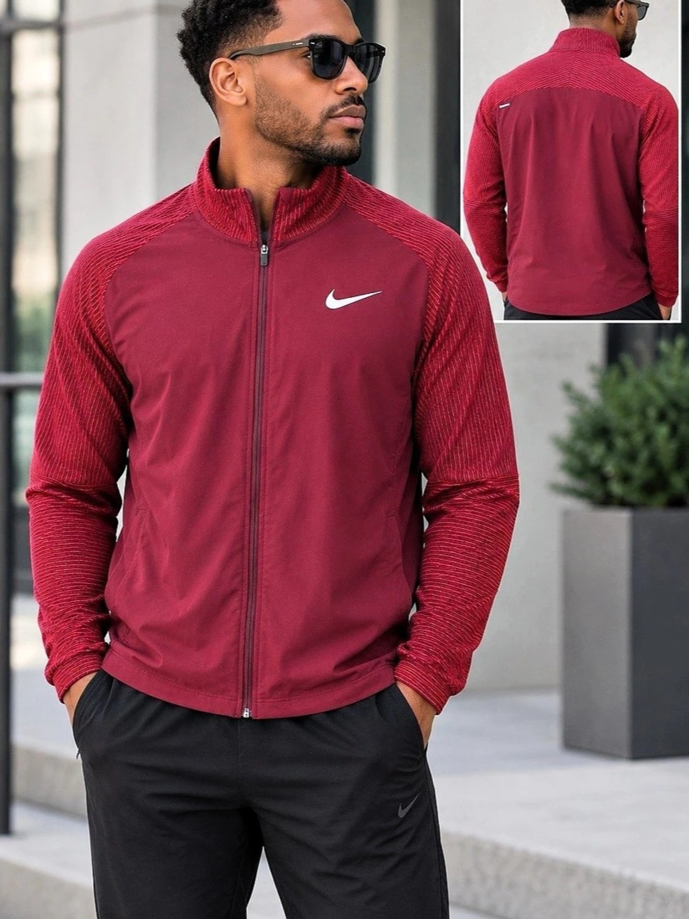Nike Dri-FIT Running Jacket Men's Red & Black Large